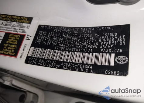 2014 Toyota Camry Se из США, поврежденный, VIN 4T1BF1FK8EU411731